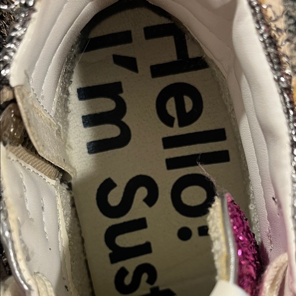 Silver and Pink Glitter High-Top Sneakers - Picture 5 of 8